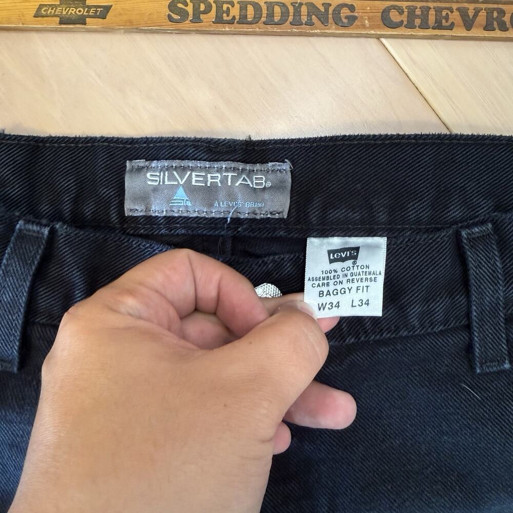 Vintage Levis Silver Tab Jeans 34 Black Baggy Wide Leg Skater 90s Streetwear - Picture 6 of 11